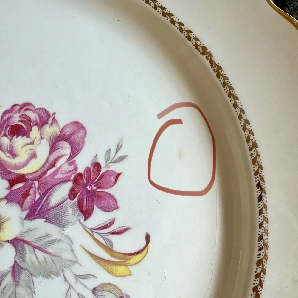 WS George Lido Canary Tone Floral Pink Gold Soup Bowl 9.5”‎ Plate